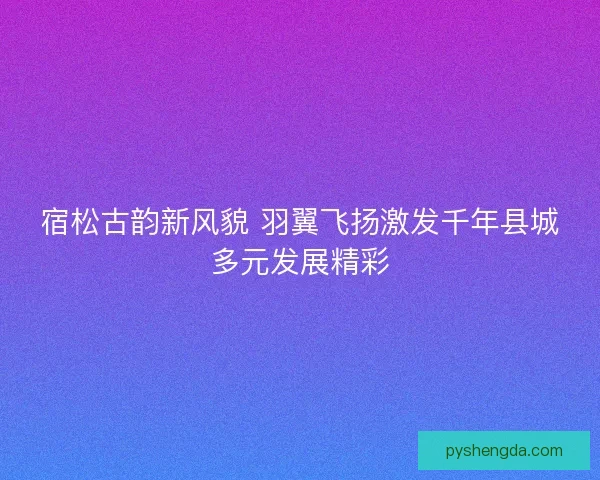 宿松古韵新风貌 羽翼飞扬激发千年县城多元发展精彩 宿松古韵新风貌 羽翼飞扬激发千年县城多元发展精彩